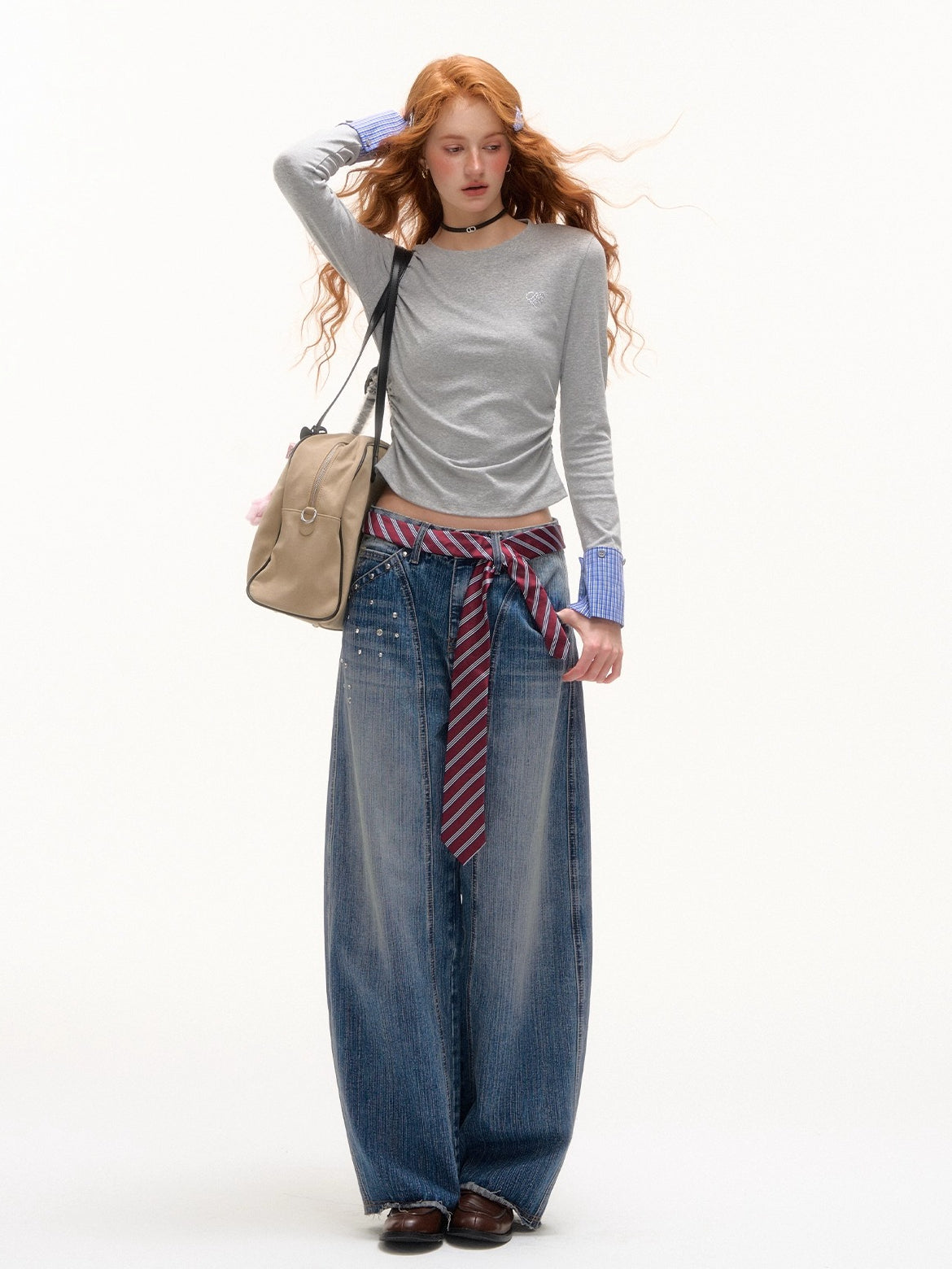 Plaid Patchwork Long-Sleeve T-shirt