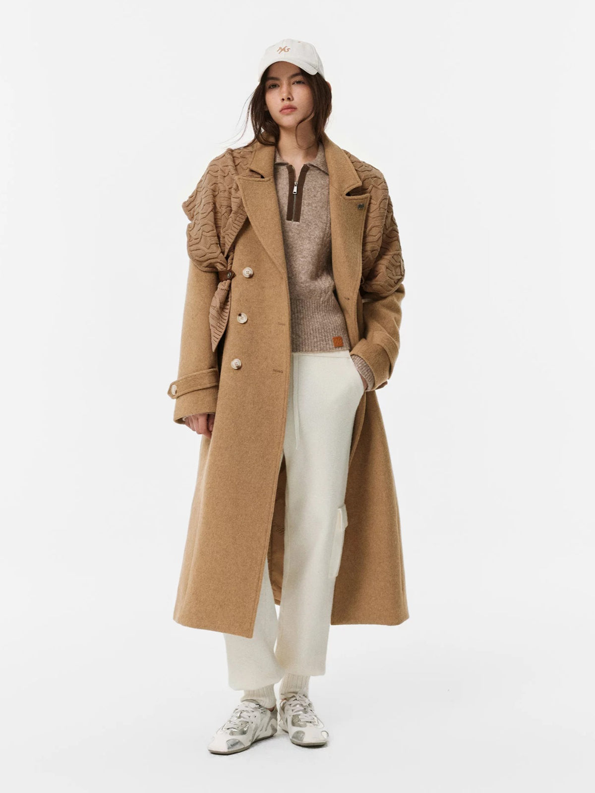 Detachable Knit Shawl Wool-Blend Coat