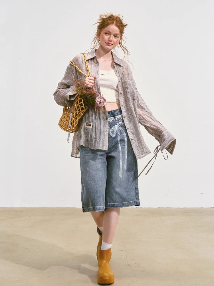 Plaid Sheer Mesh Shirt Jacket