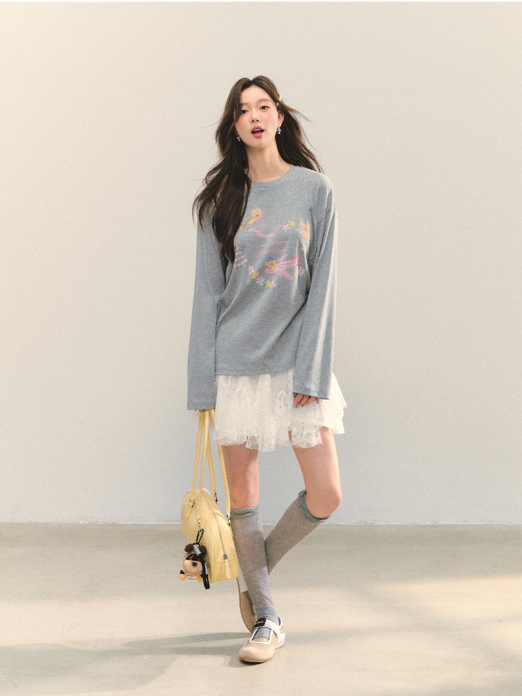 High-Waist Lace Tie Puff Skirt