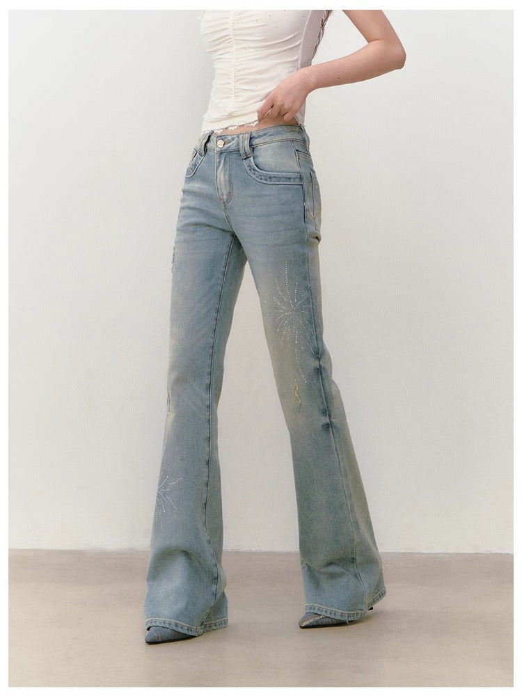 Rhinestone Firework Straight-Micro Flare Jeans