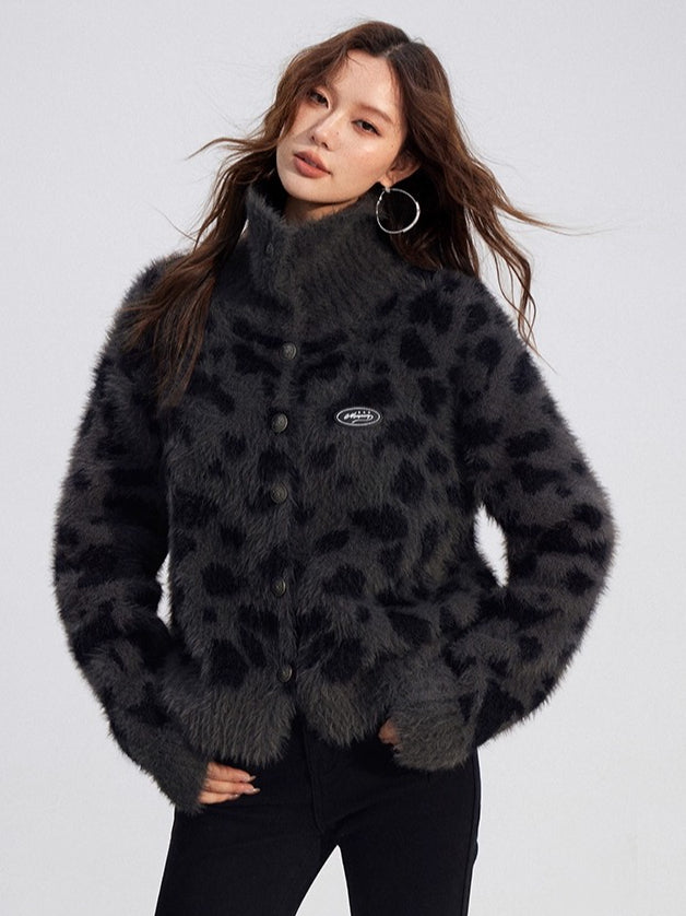 Fuzzy Leopard Collar Sweater