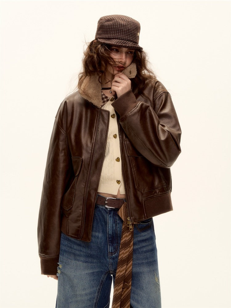 Fur-Collar Vegan-Leather Jacket