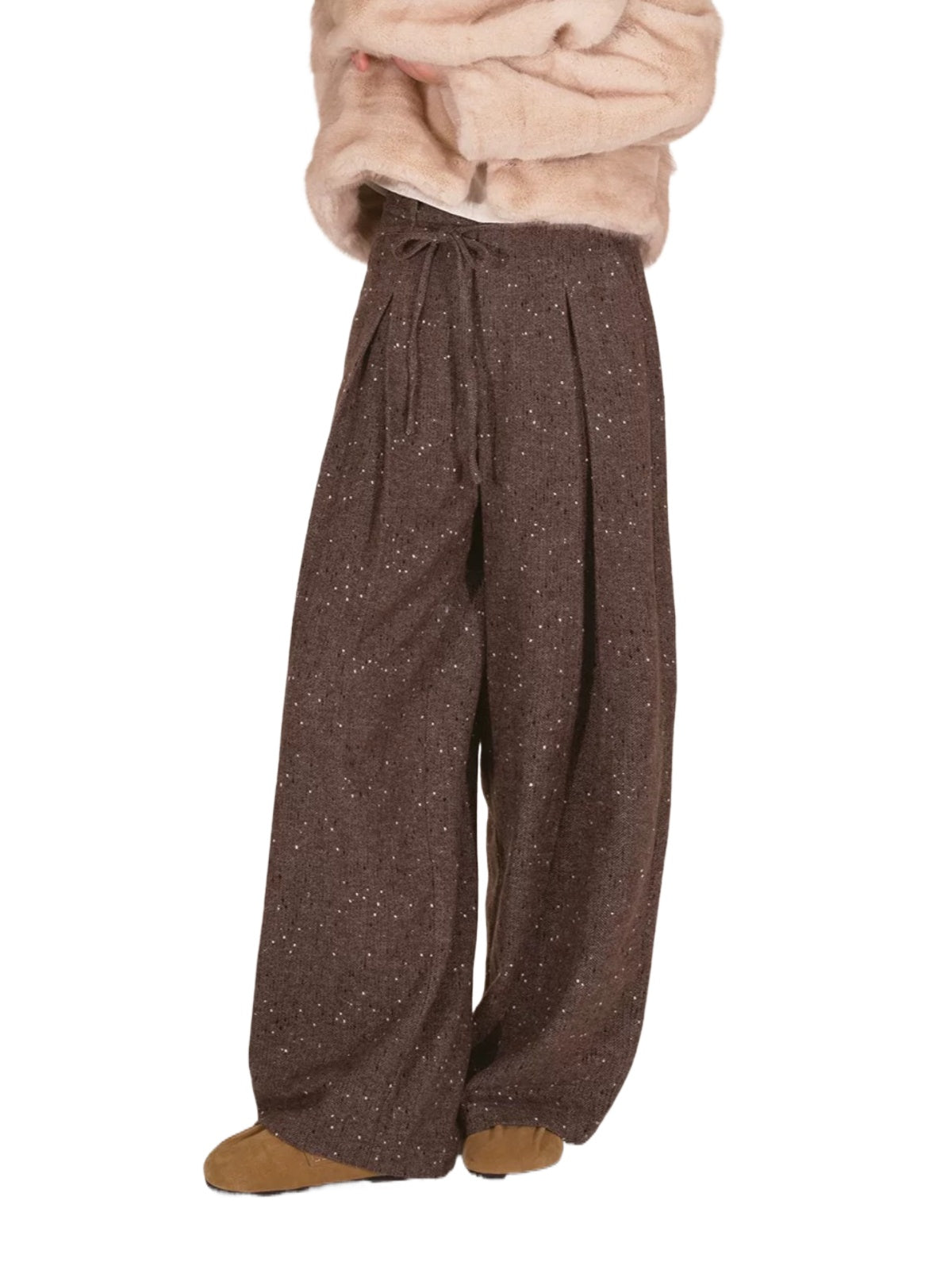 Speckled Wool Blend Wide Leg Pants