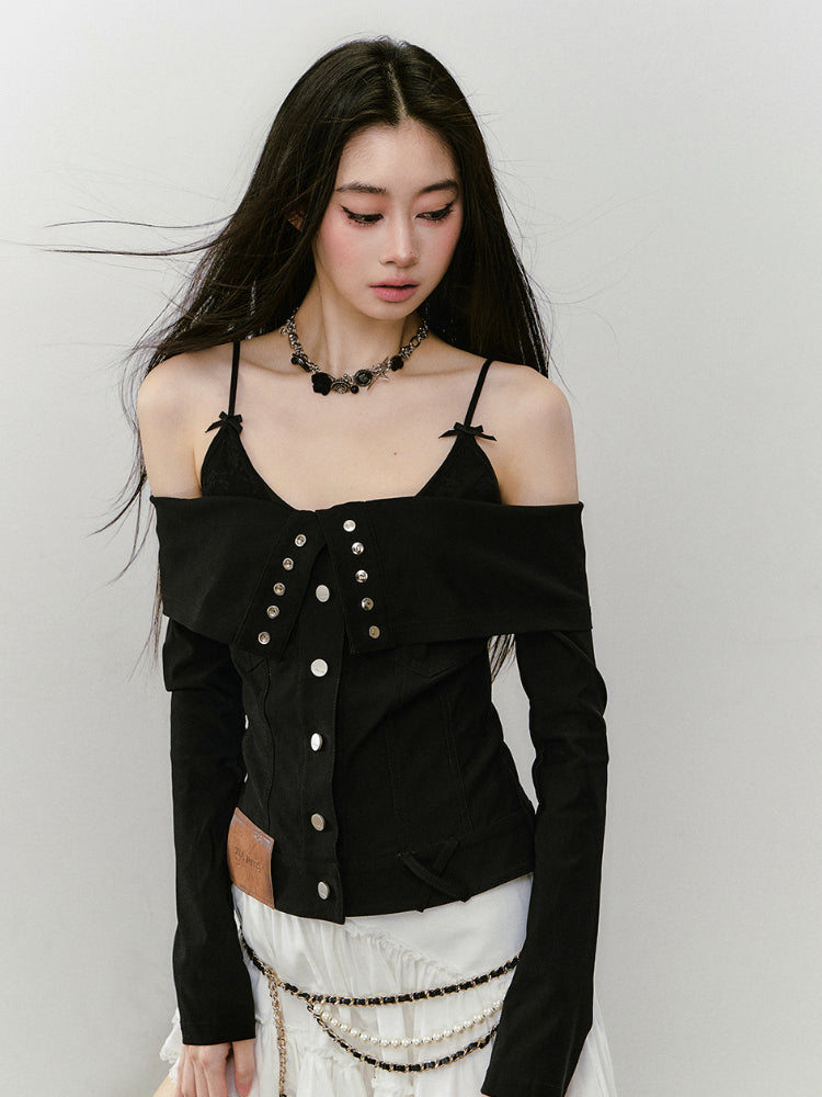 Collared Waist-fitted High-stretch Denim Jacket