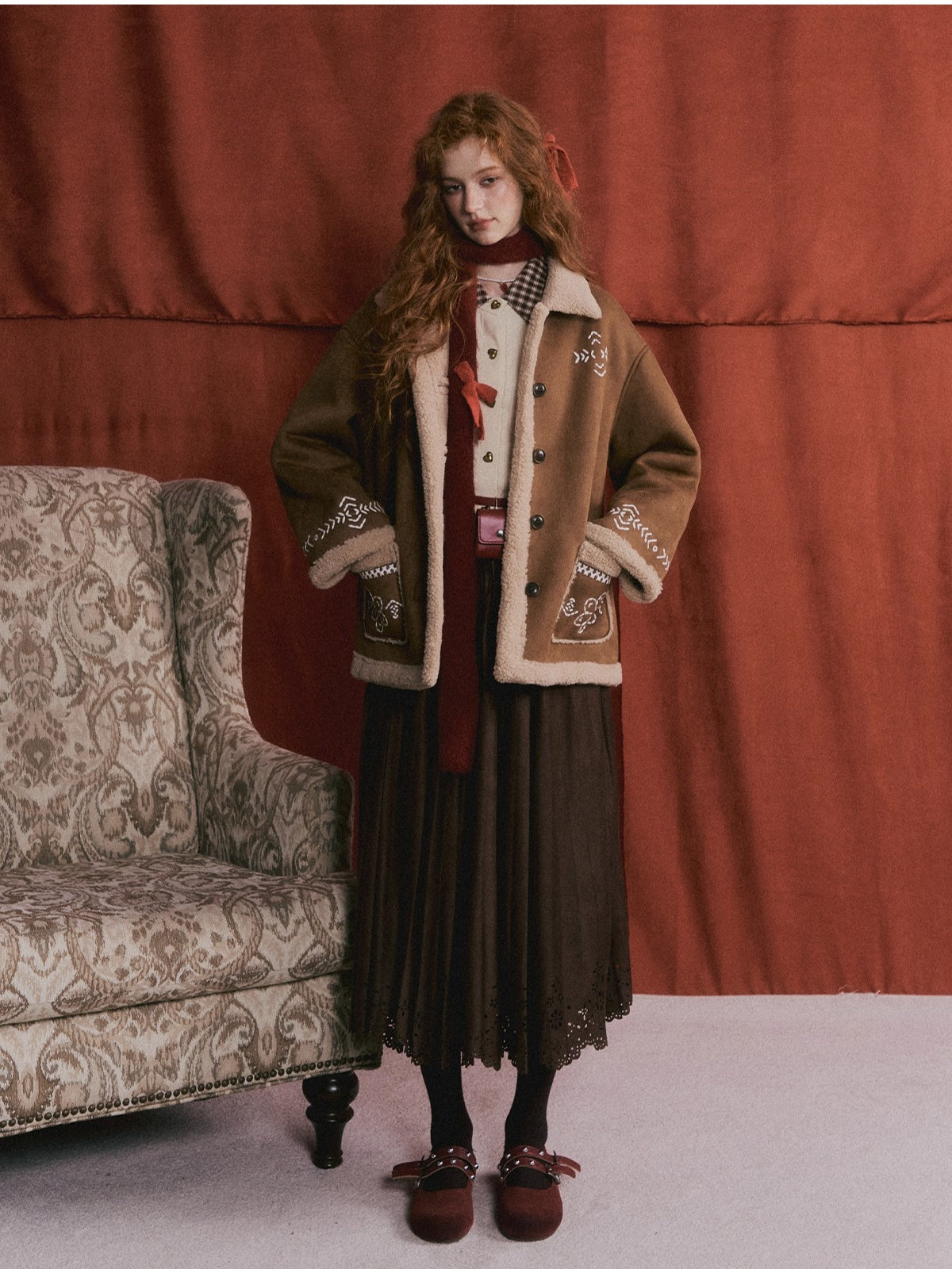 Shearling Embroidered Suede Jacket