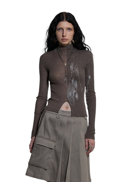 Circle Print Hollow Reversible Knit Sweater