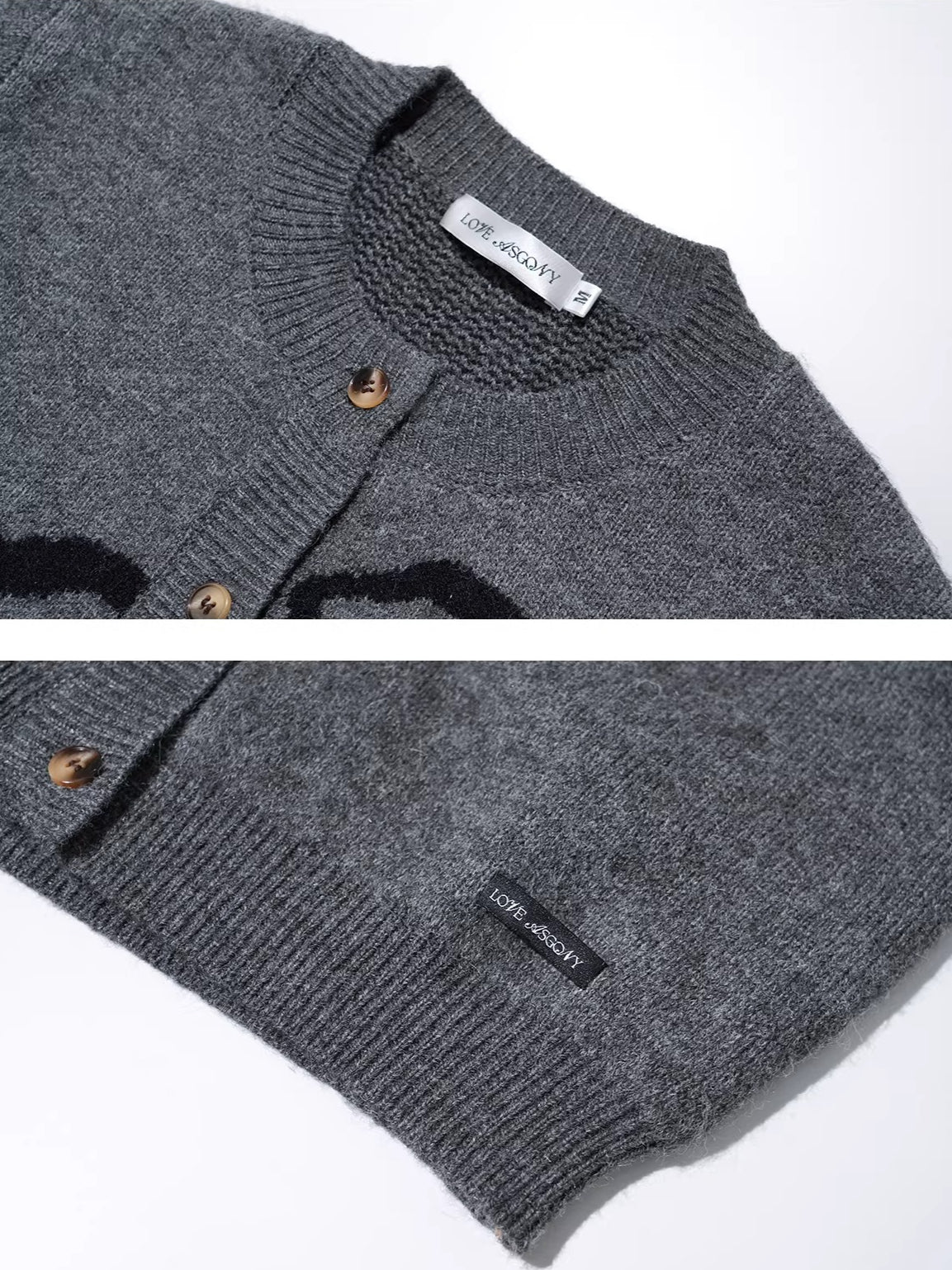 Bow Jacquard Crewneck Knit Cardigan