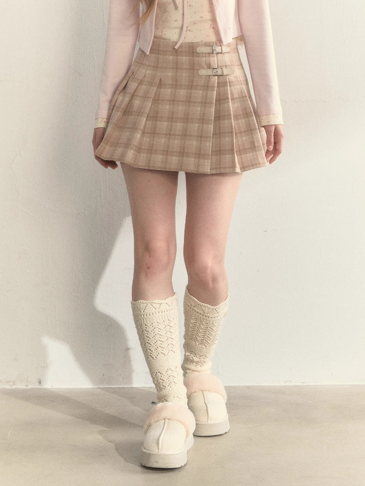 Vintage Wrap Plaid Pleated Skirt