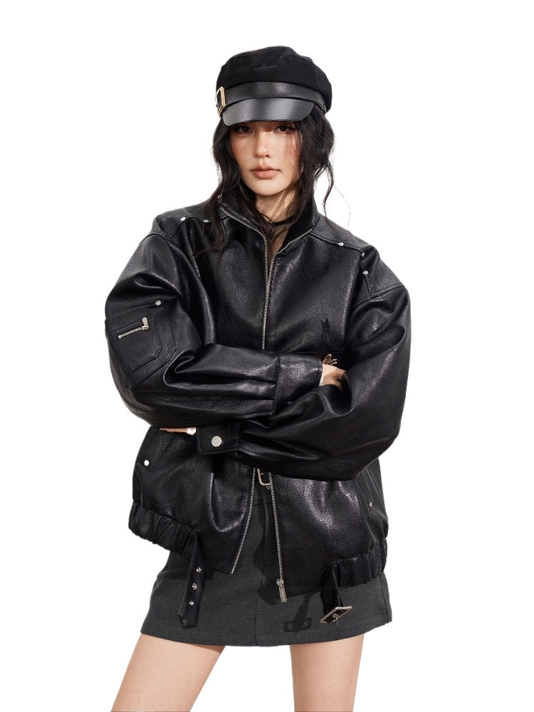 Black Zipper Moto Leather Jacket