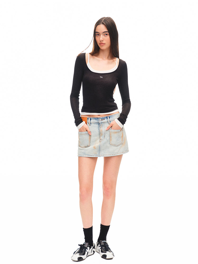 Fold-structured Low-waist Skirt