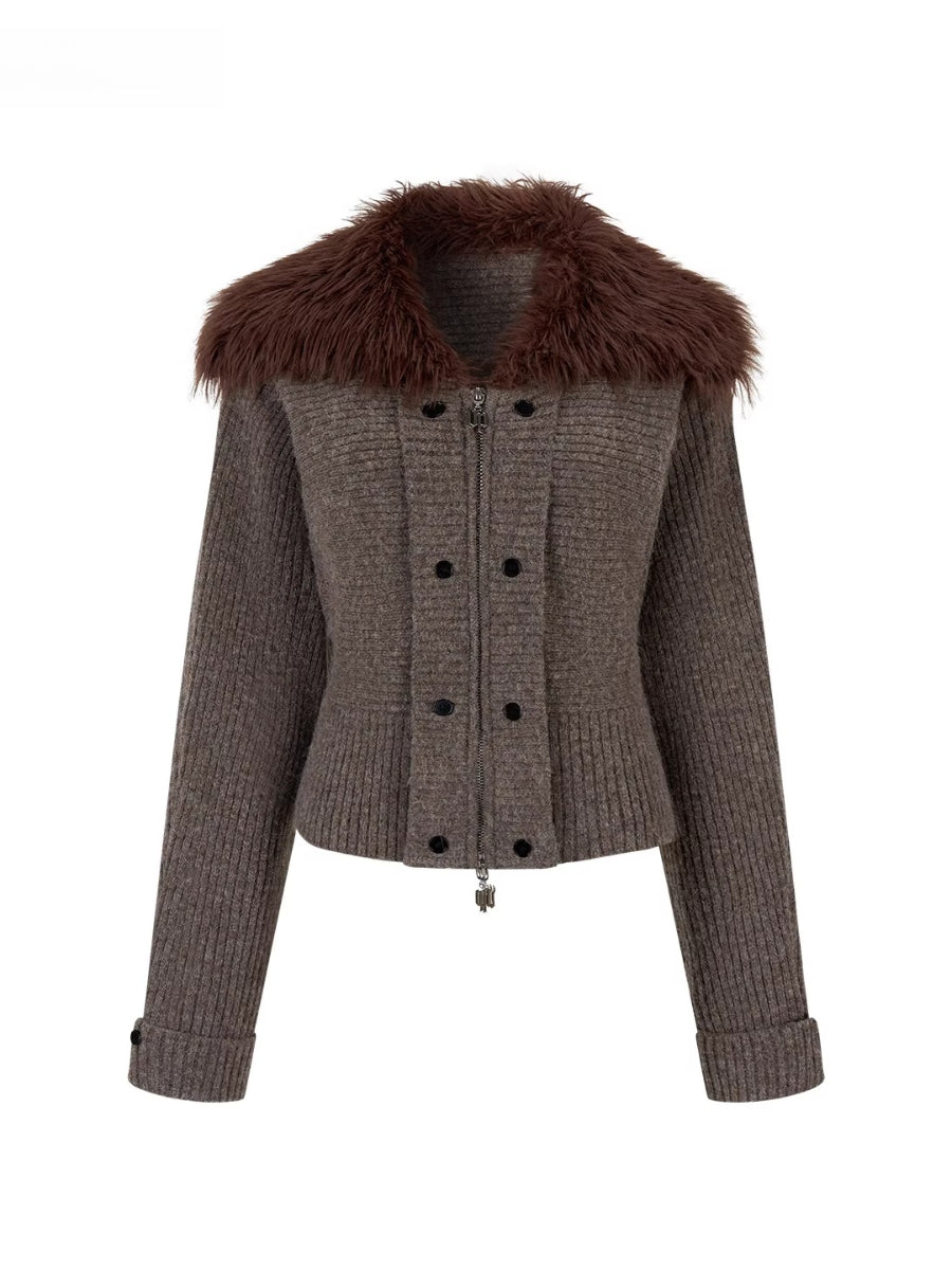 Fur Collar Oversized Sleeve Sweater Coat