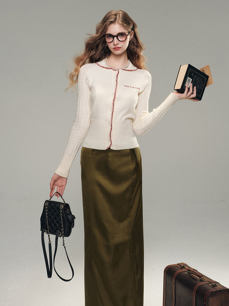 Lace Satin Midi Skirt