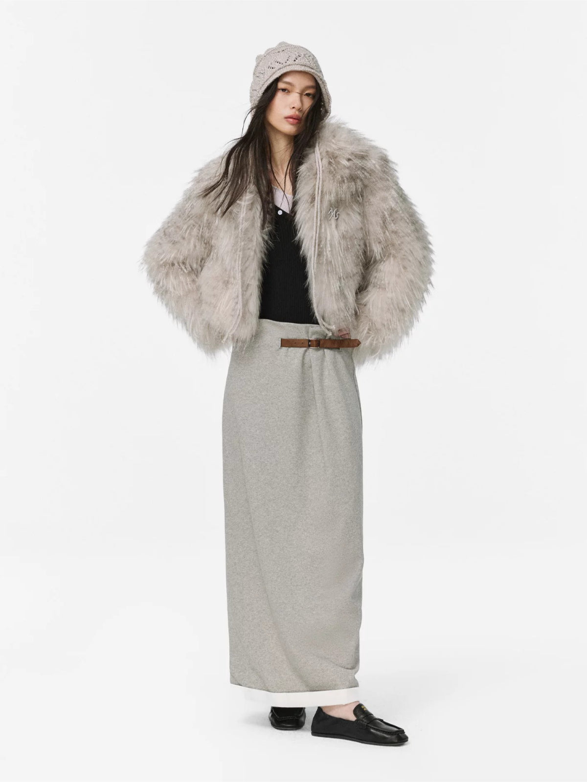 White Birch Fur Collar Leather Coat