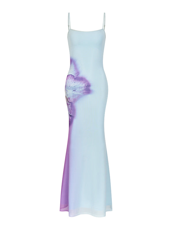 Blue 3D Gradient Floral Dress & Vest Set