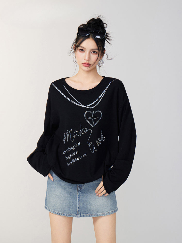 Rhinestone Letter Long-Sleeve T-Shirt