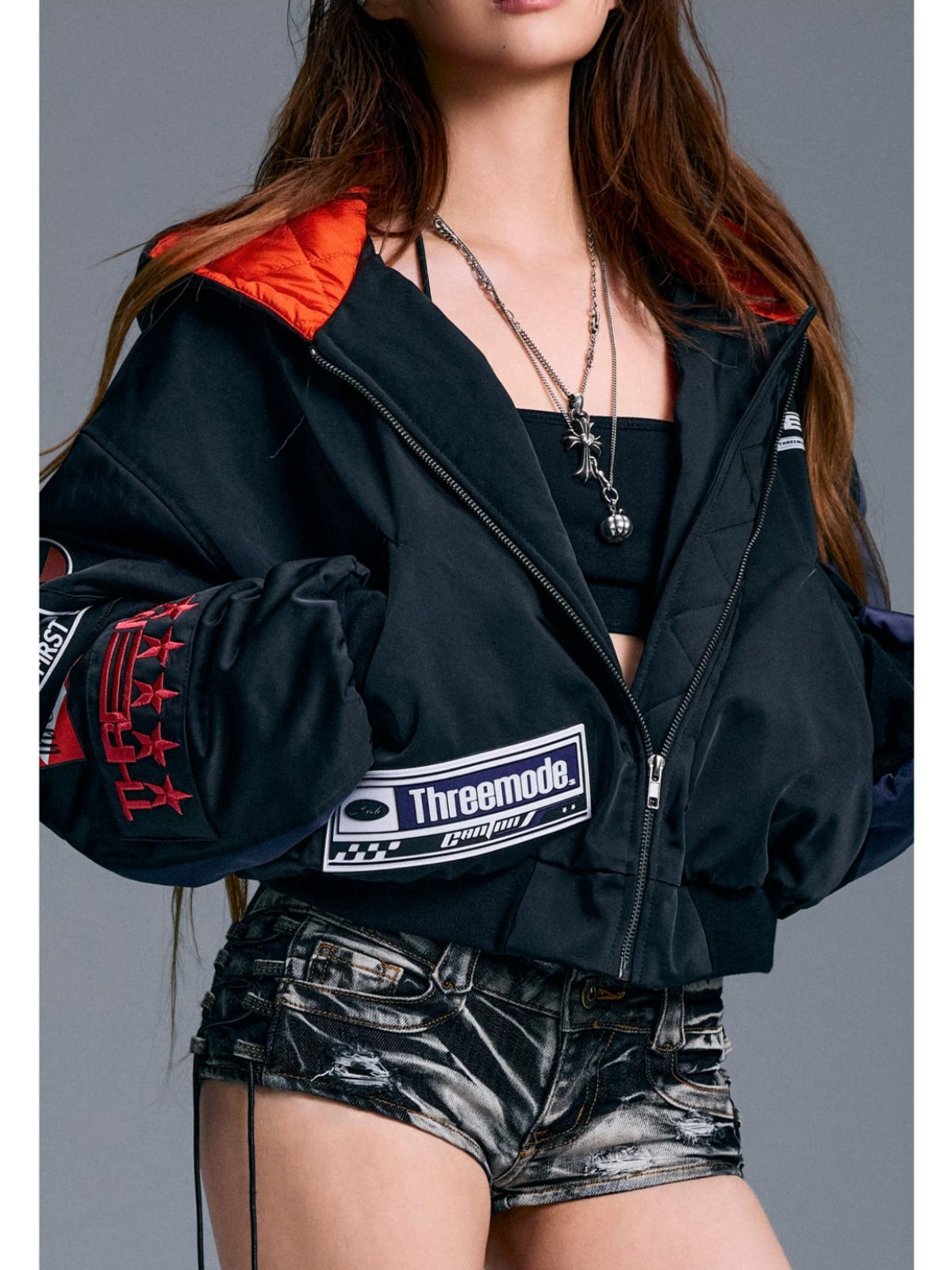 American Printed Hooded Short Jacket