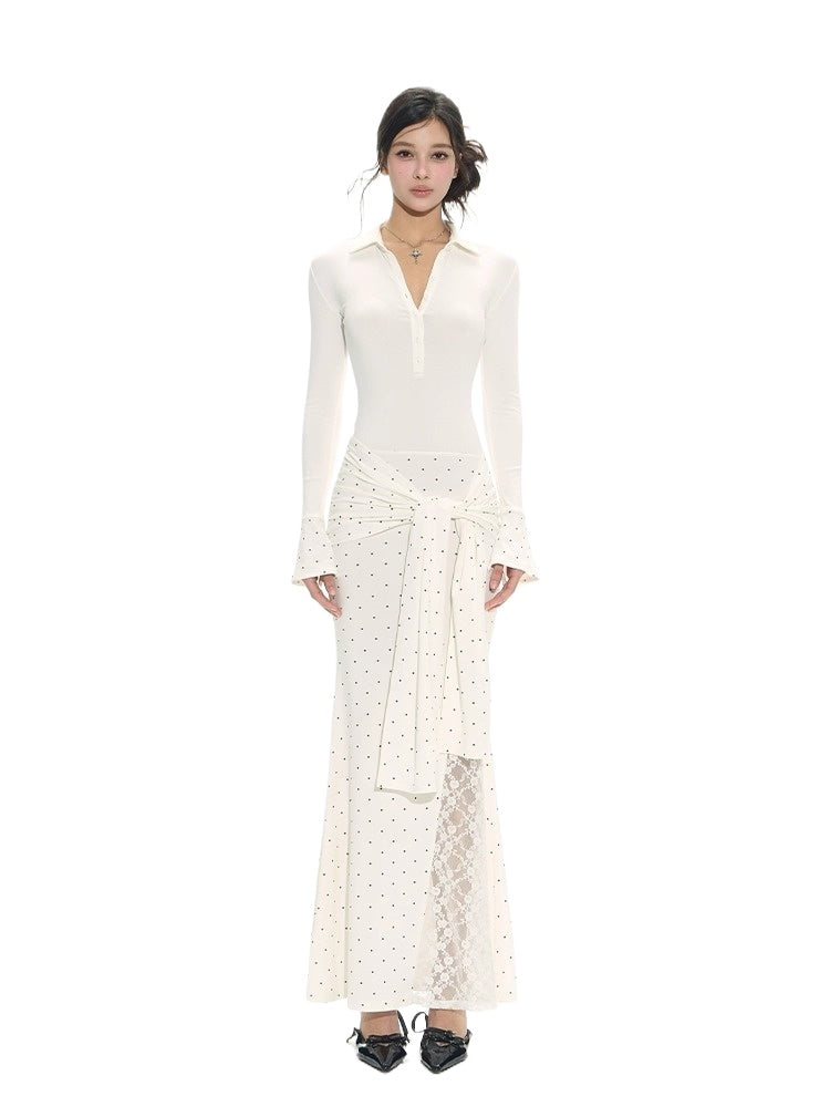 Henley Lace Splice Shirt Dress