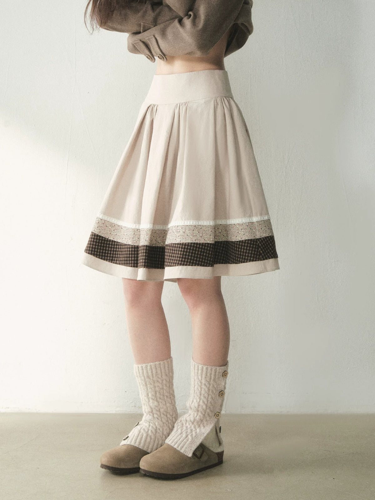 Floral Patchwork A-Line Midi Skirt