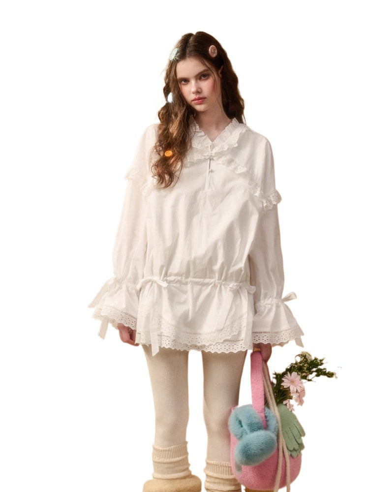 Embroidered Lace-Trim Cotton Dress