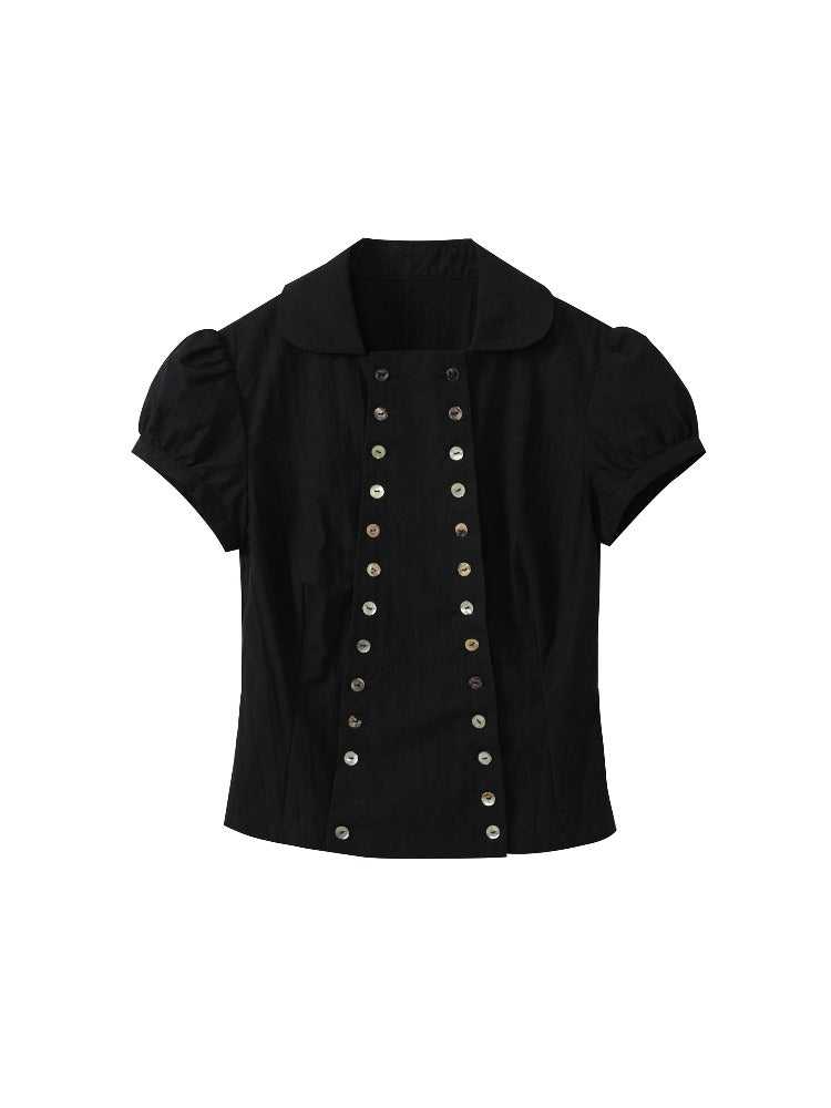 Shell Button Puff Sleeve Shirt