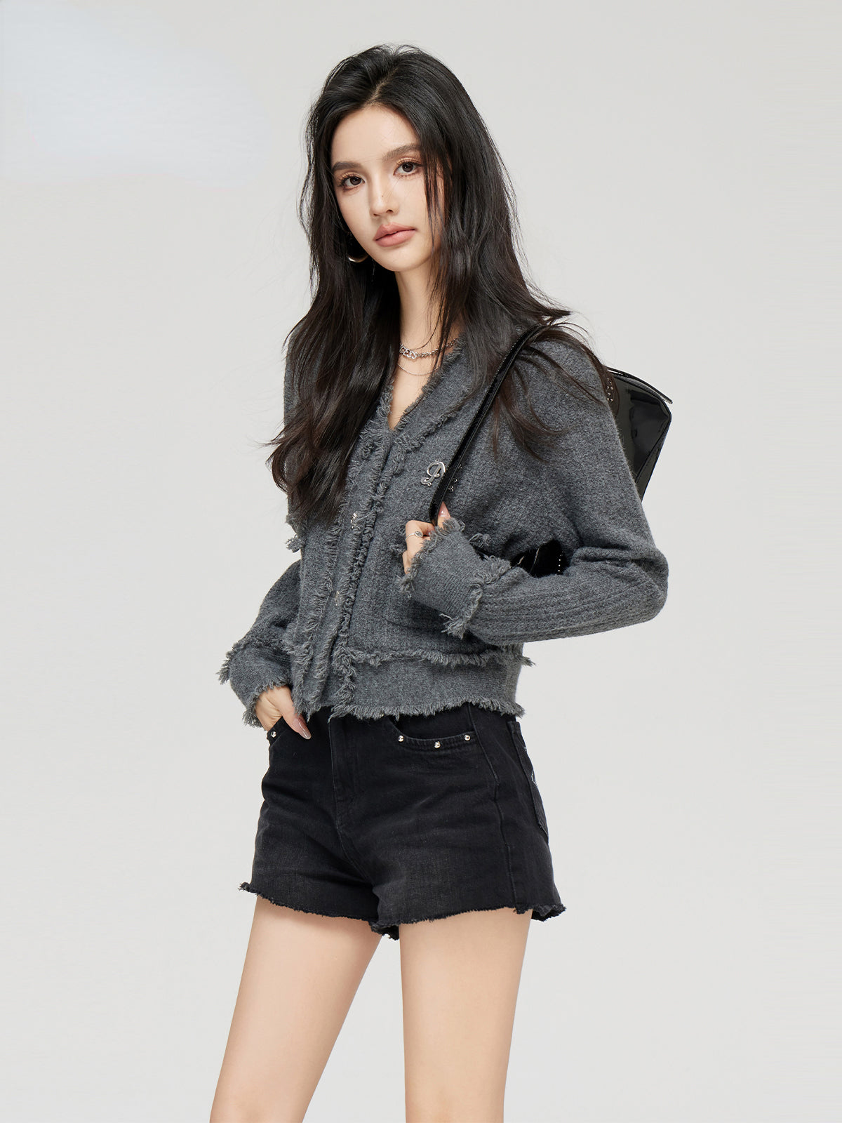 Milk Yellow & Gray V-Neck Knit Cardigan