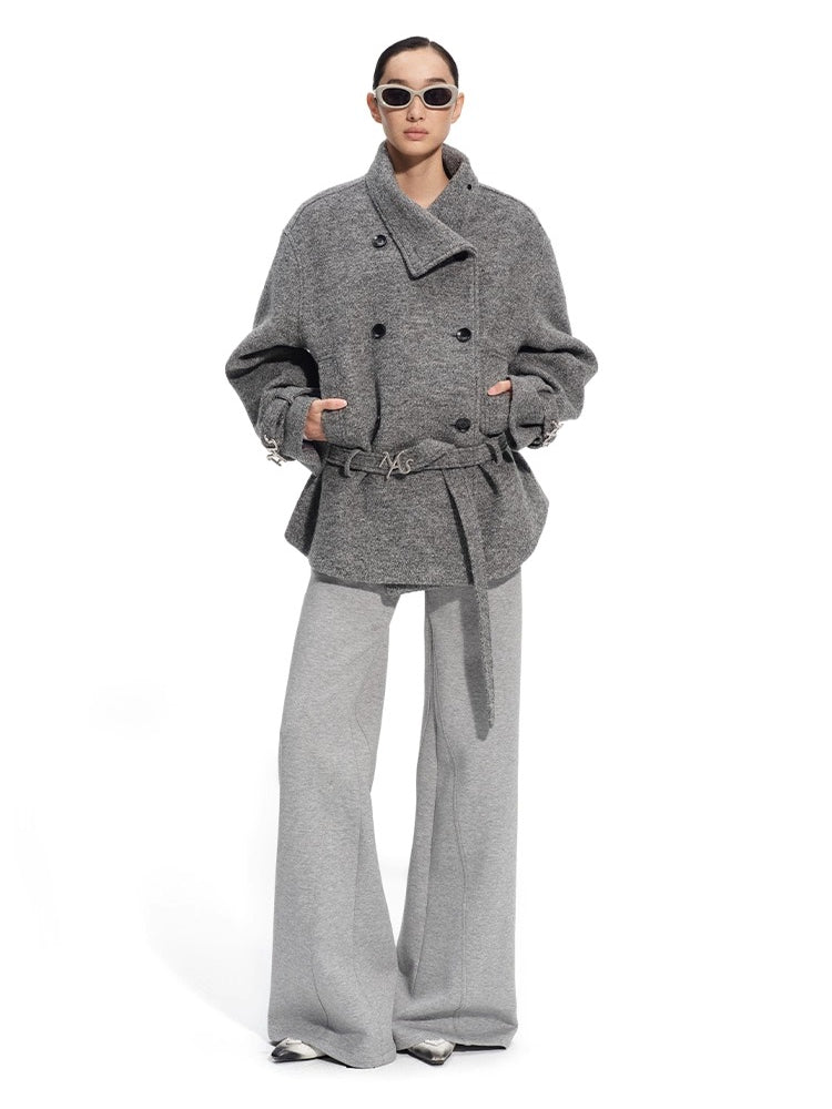 "Djembe Series" 90% Wool Bouclé Layered-Collar Wool Jacket