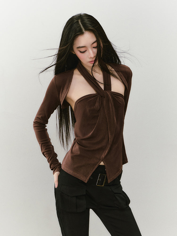 Knitted Halter Neck Slit Tank Top