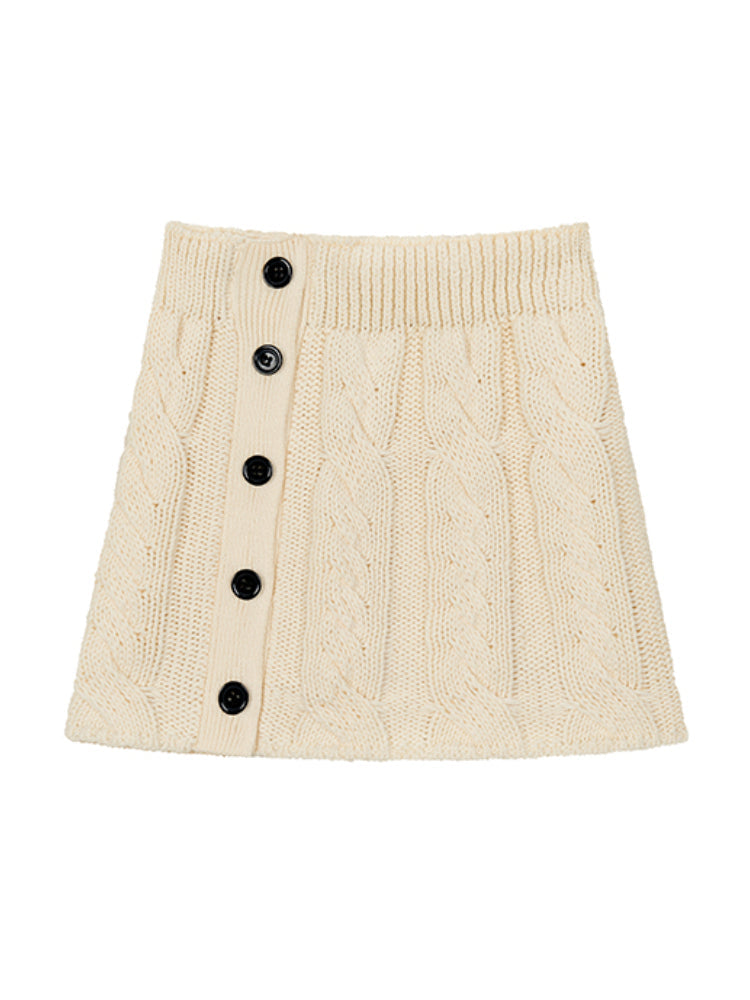 Black & Apricot Buttoned Knit Skirt