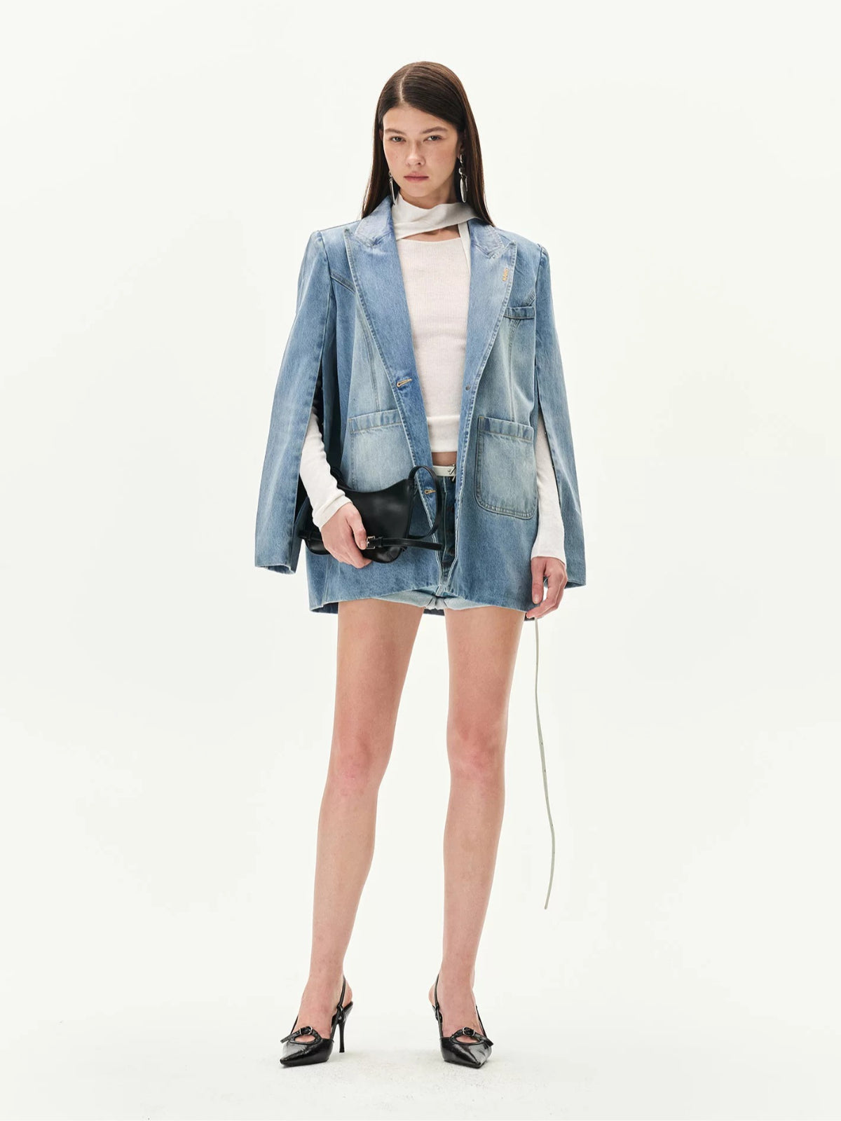 Washed Oversized Denim Blazer Jacket