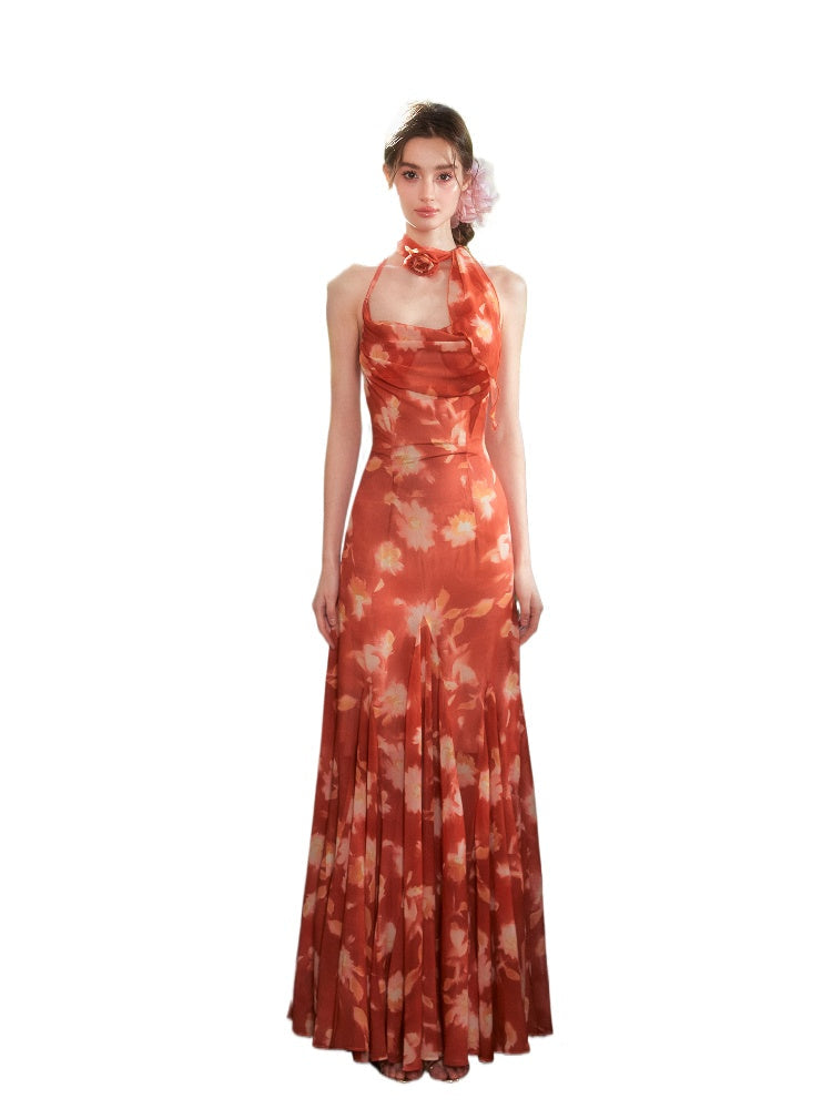 Floral Halter Fish Tail Dress