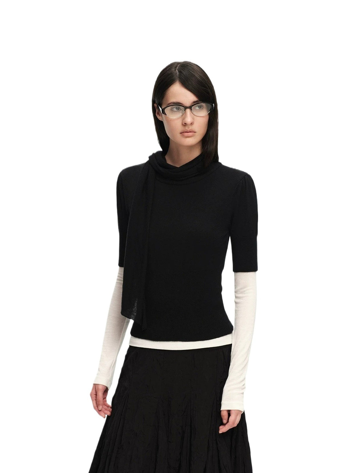 Scarf Sleeve Knit Top