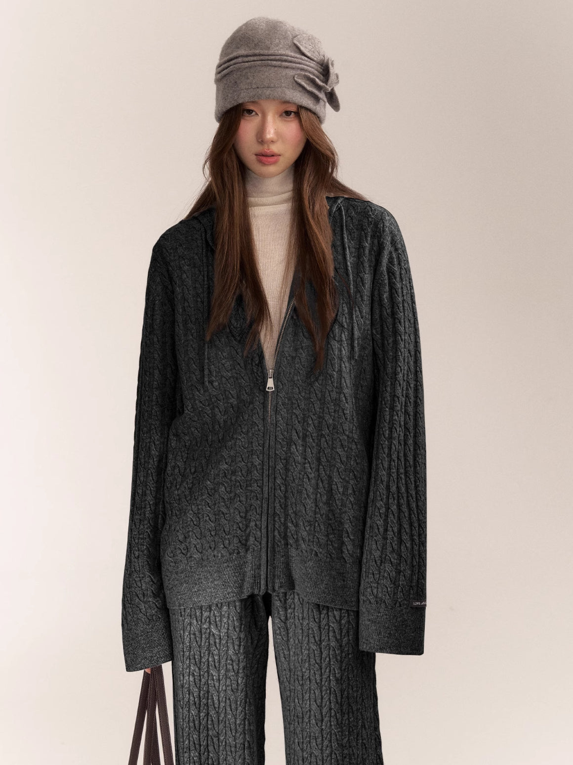Wool Blend Hooded Knit Cardigan