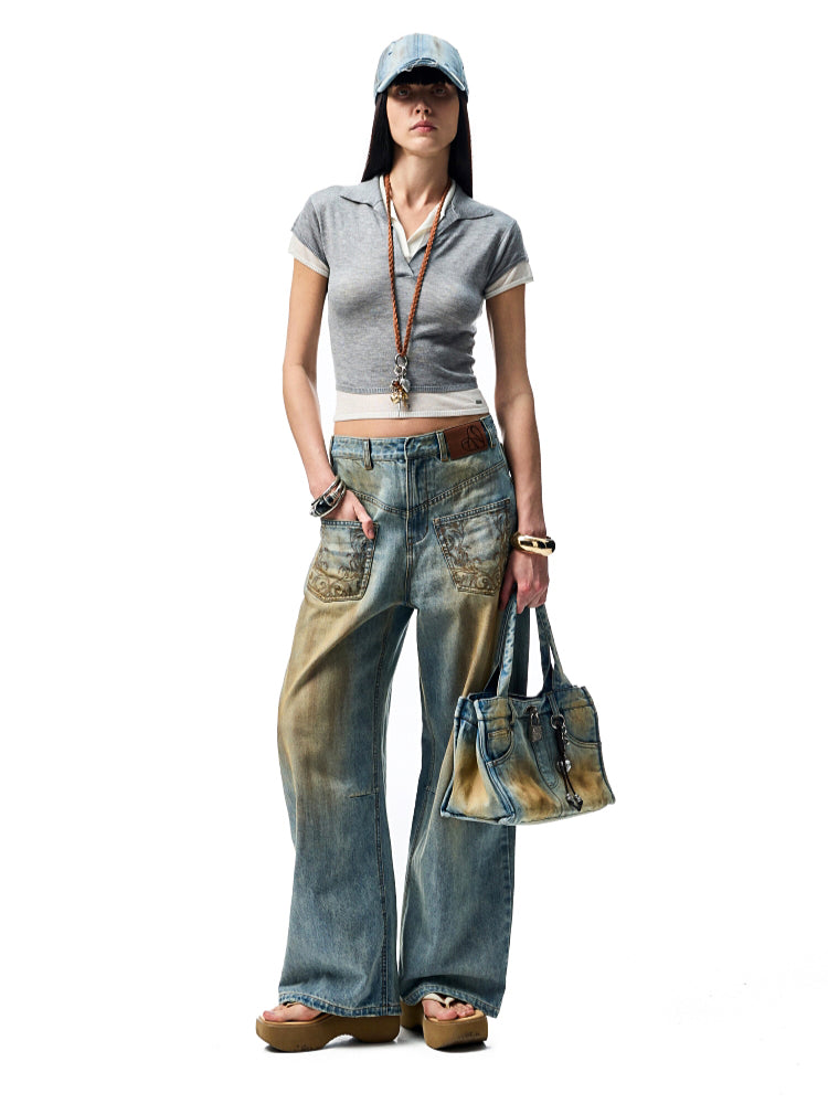 Mud-dyed Washed Jeans