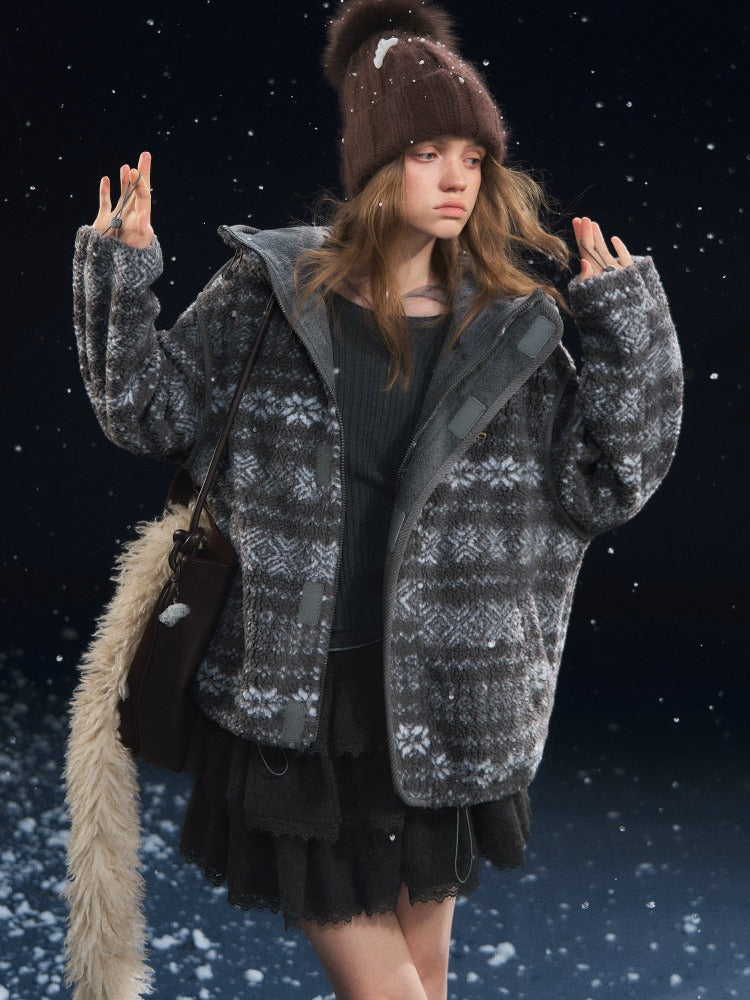 Gray Jacquard Fleece Hoodie