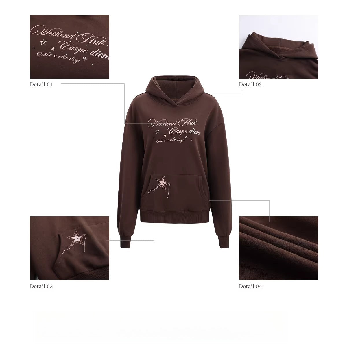 Brown Rhinestone Letter Hoodie
