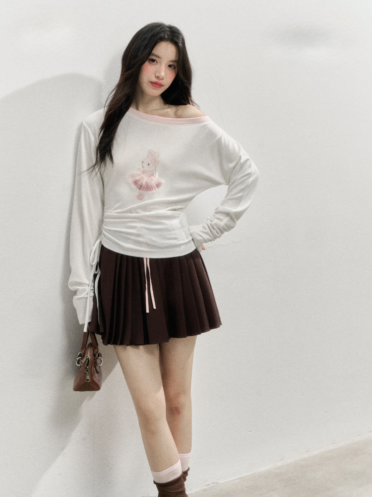 Asymmetric Shoulder 3D Bunny Long-Sleeve T-Shirt