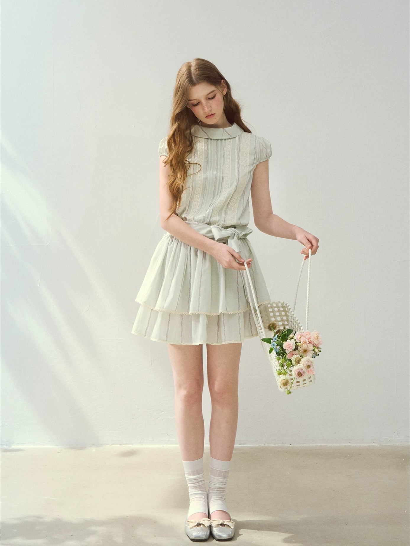 “Afternoon Study” Lyocell Lace Pleated Dress