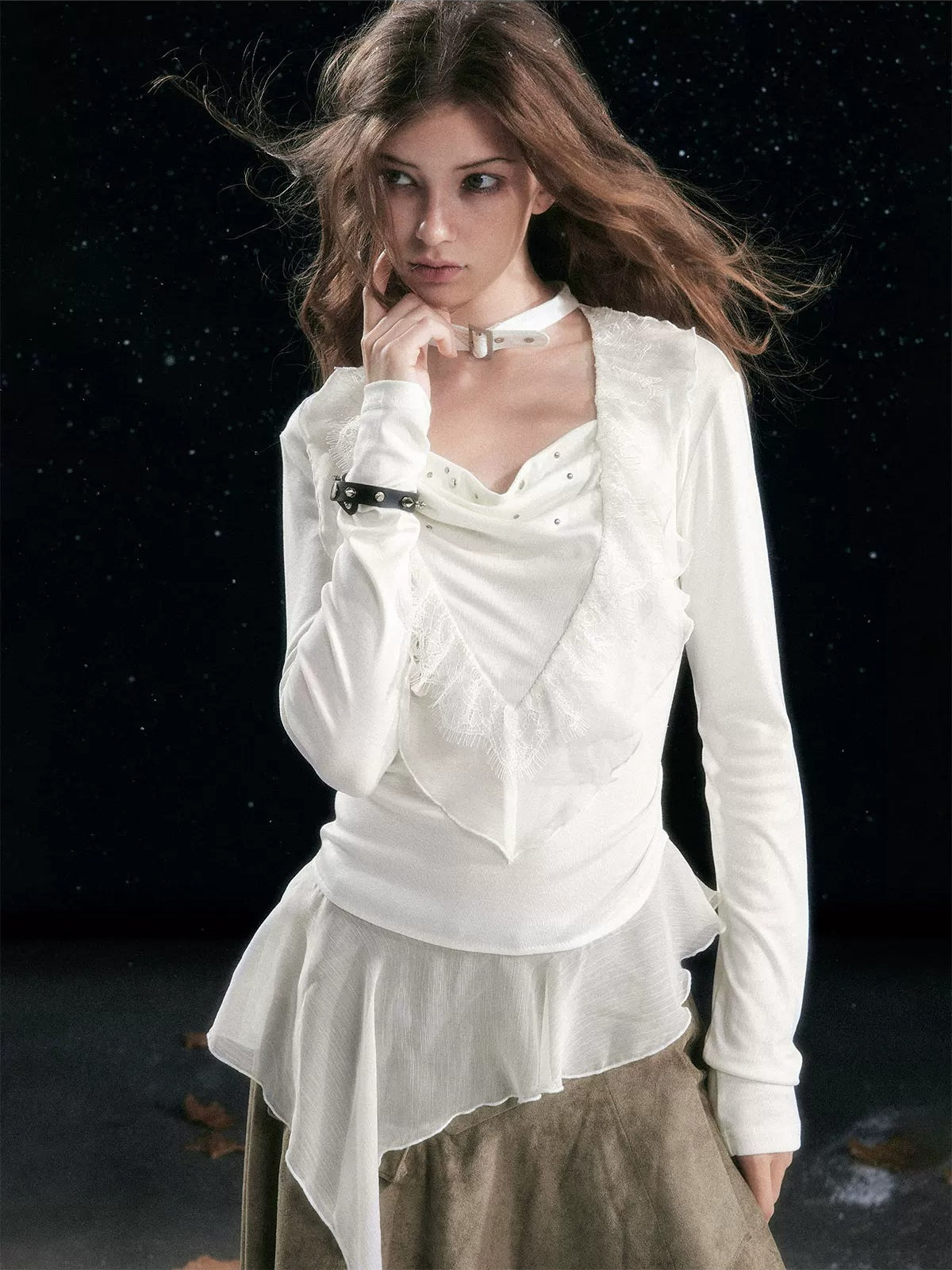 Sweet Ruffle Asymmetric Tencel Top