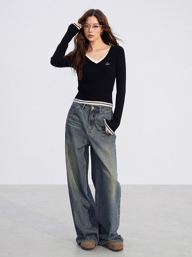 V-Neck Knit Slim Top