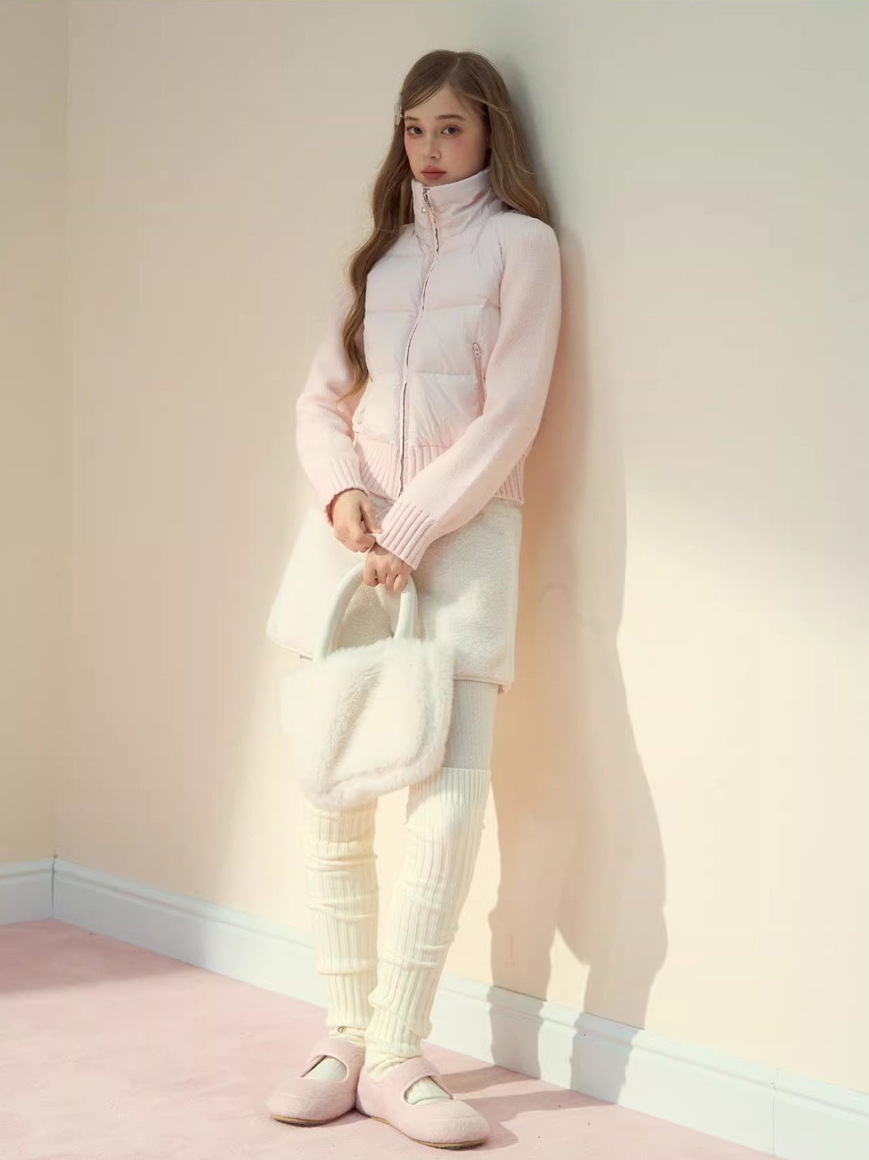 Powder Pink Knit Down Jacket