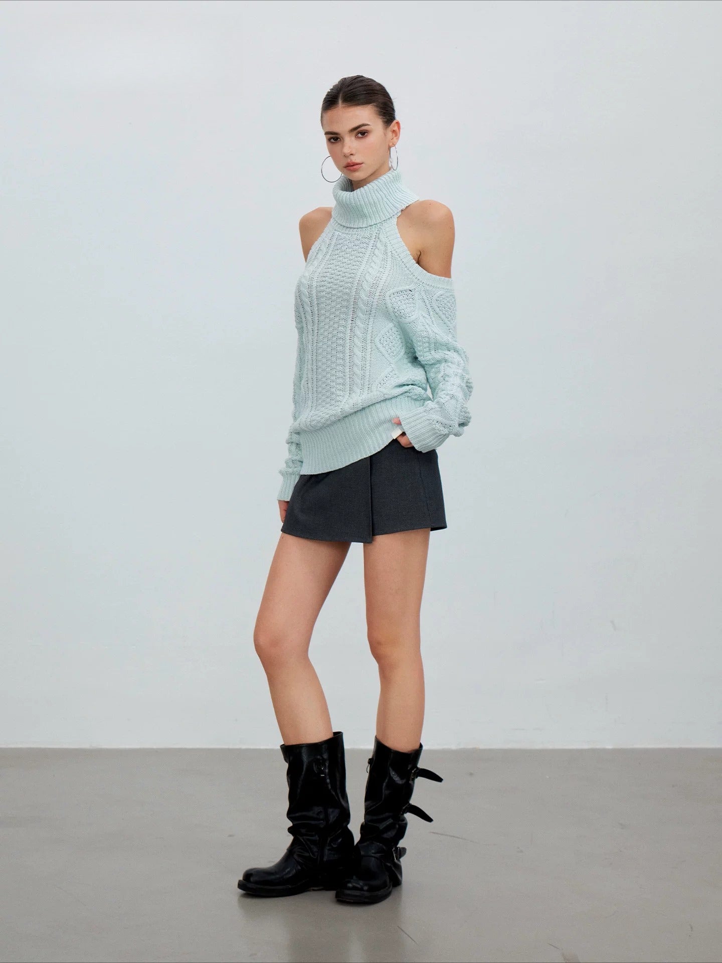 Cold Shoulder Turtleneck Knit