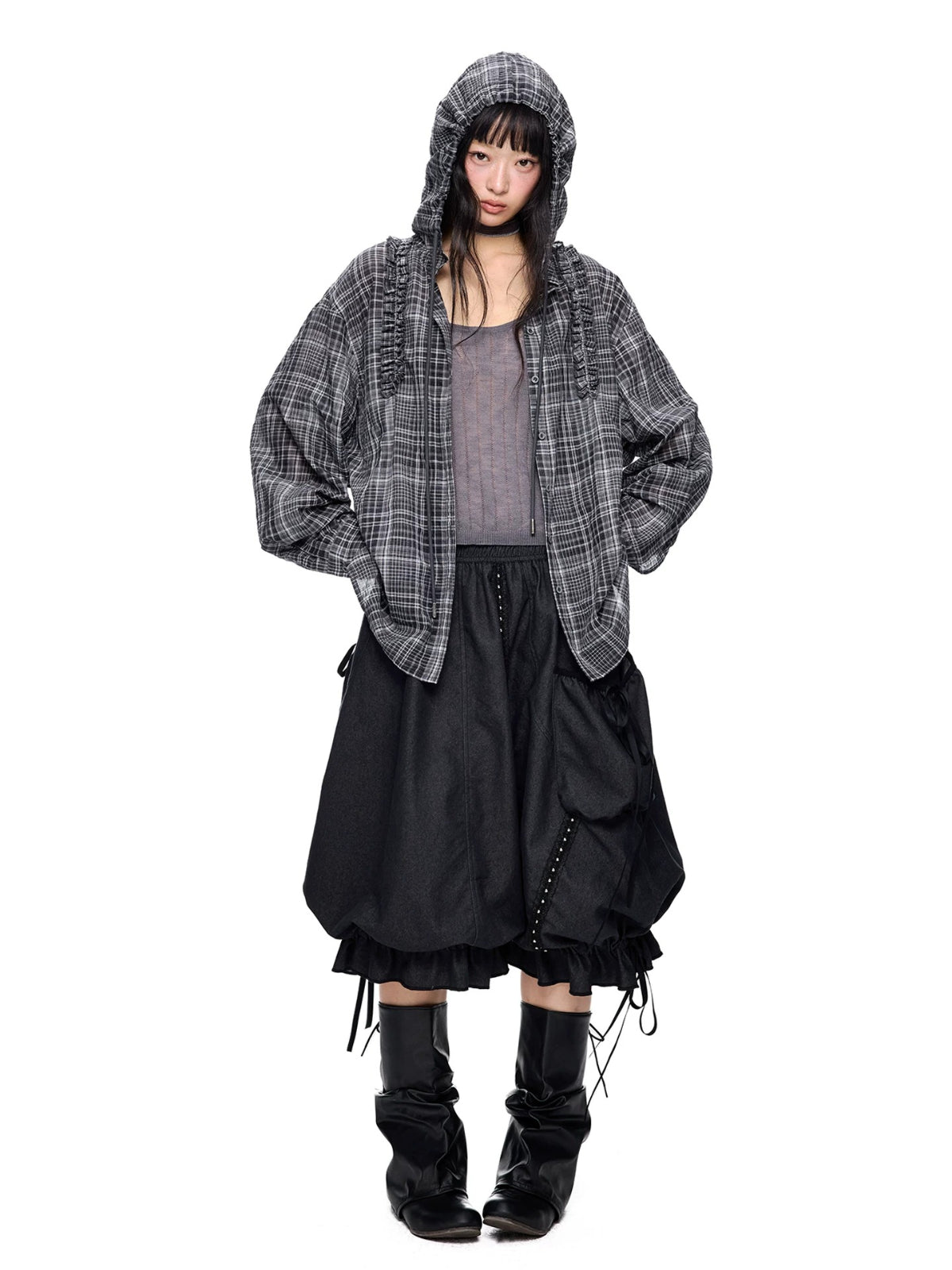 Vintage Plaid Hooded Oversized Shirt