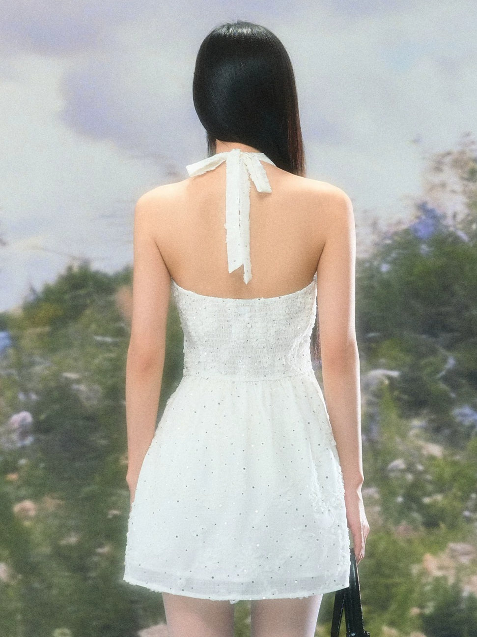 Floral Sequin Halter Dress