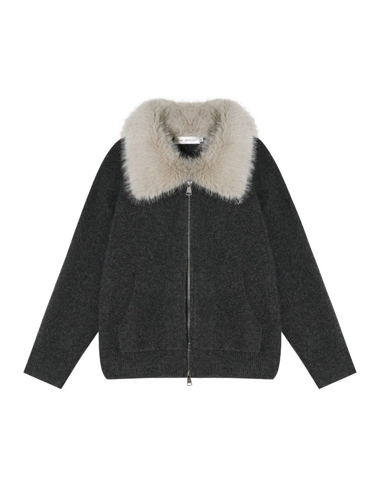 Wool-Blend Zip-Up Knit Jacket Set