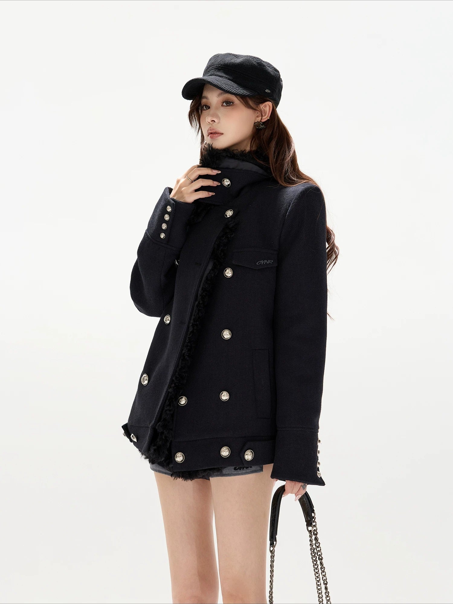 Detachable Shearling Collar Coat