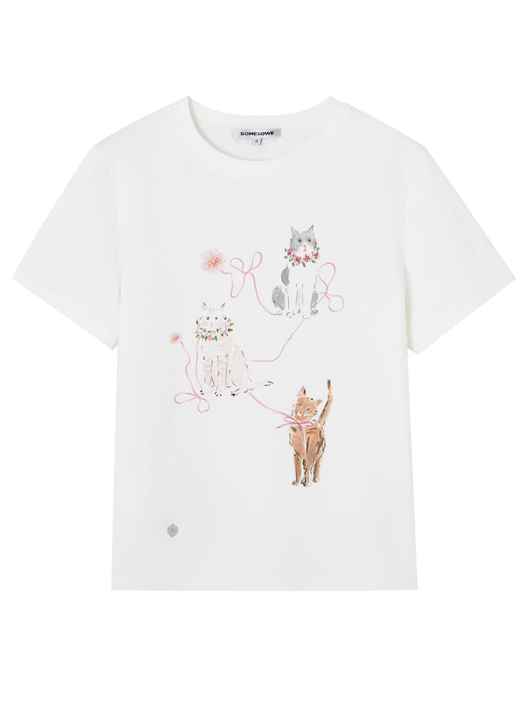 Hand-drawn Cat Short-sleeve T-shirt
