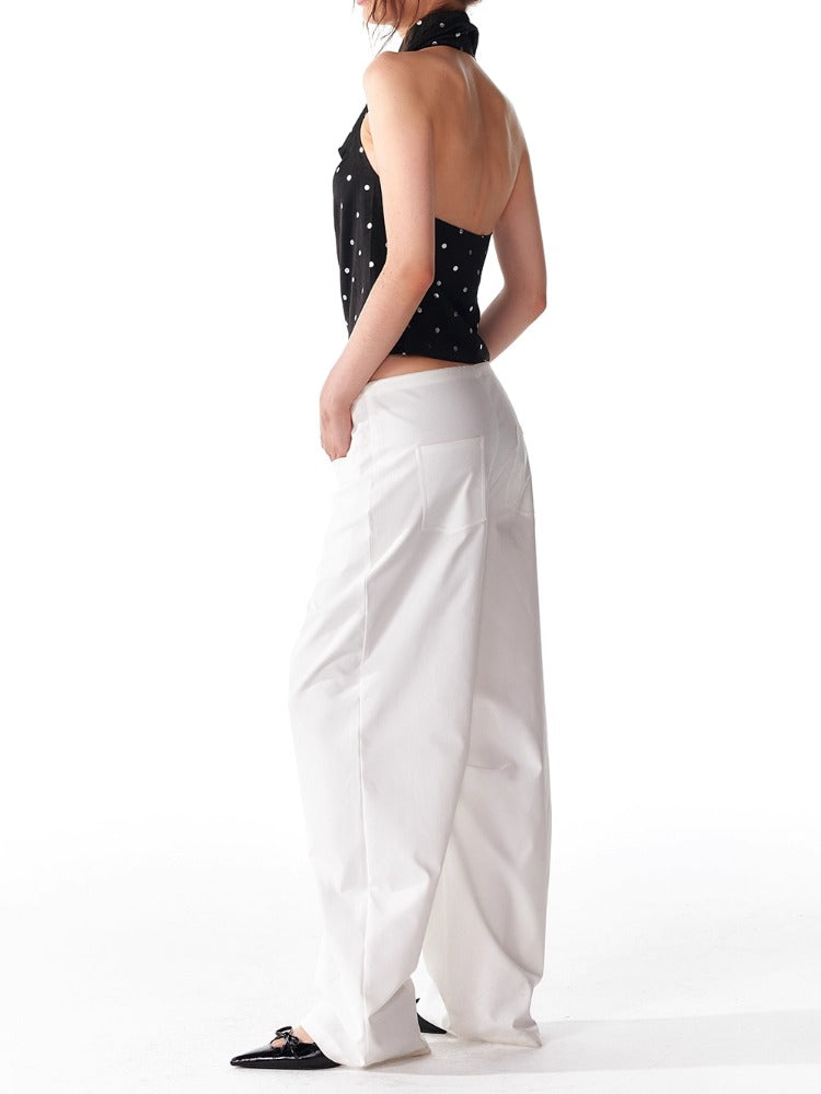 Black Silver Polka Dot Neckline Backless Top