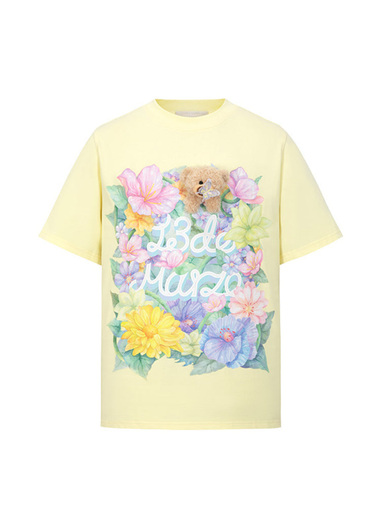 3D Butterfly Flower Crew Neck Cotton T-shirt