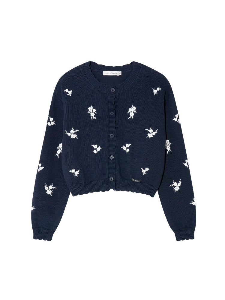 Navy Floral Embroidered Cardigan & Camisole Set
